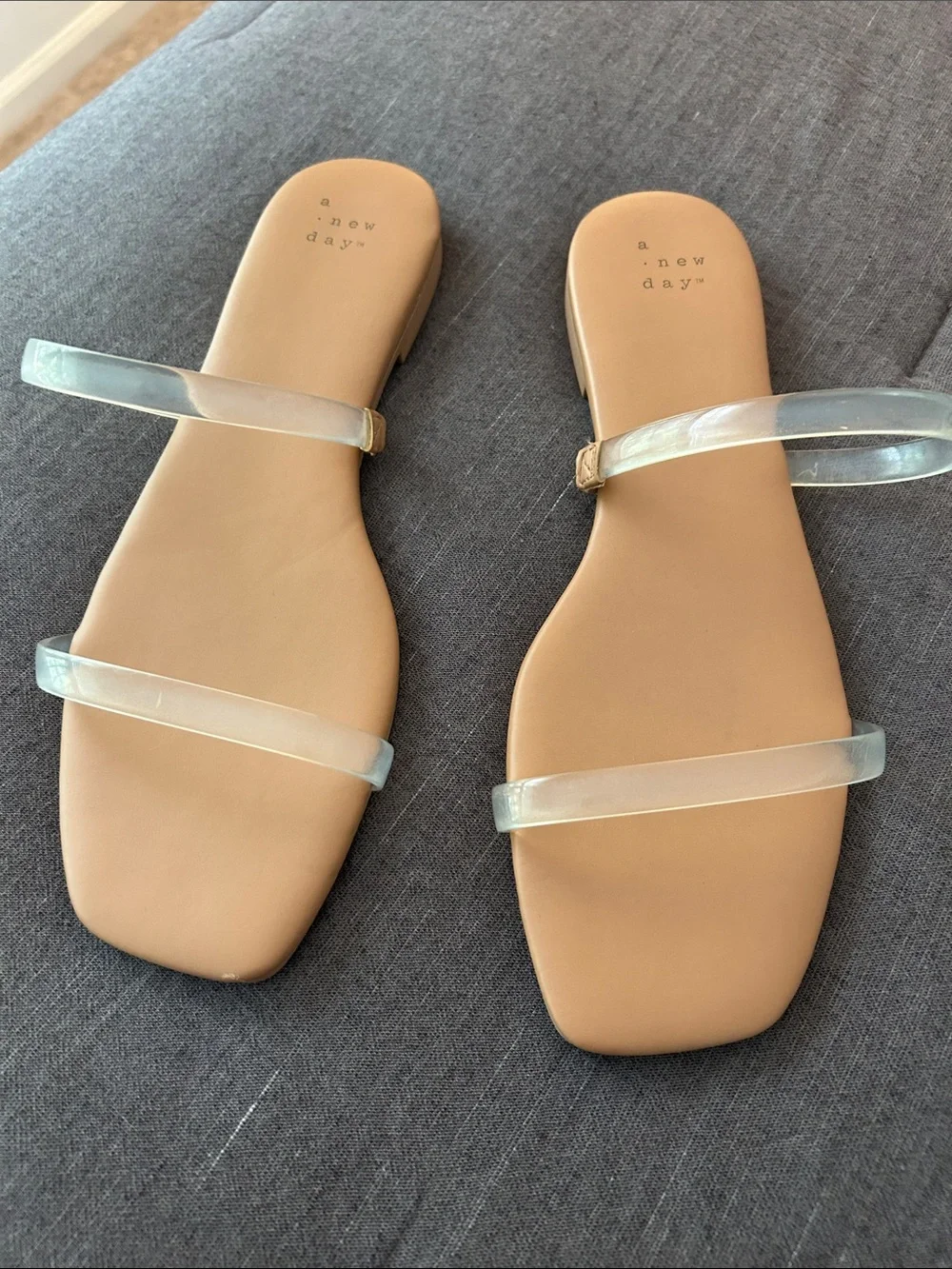 a new day Tan Footbed Slide Sandals with Clear Double Straps